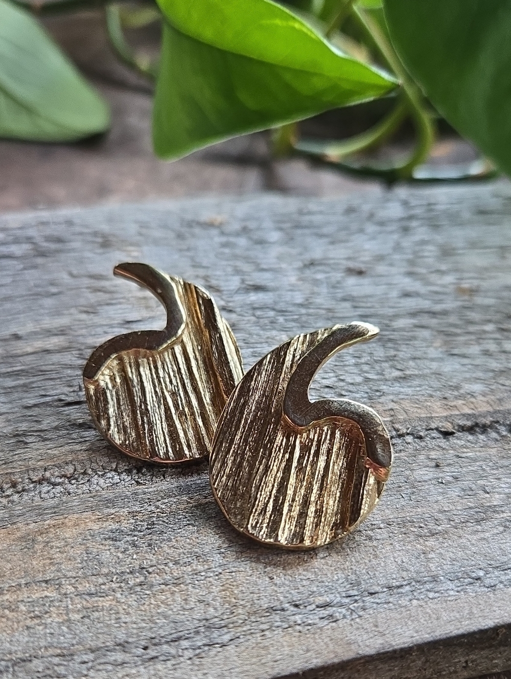 Textured Gold Tone Abstract Earrings